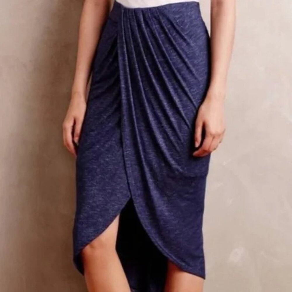 ANTHROPOLOGIE Dolan Blue Draped Faux Wrap Maleo Skirt XS Tulip NWT Boho Casual